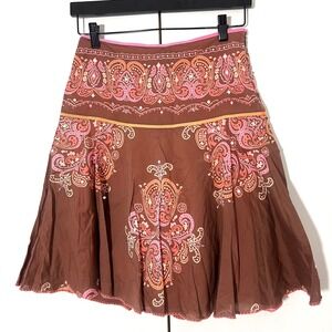 The Limited Y2K A Line Skirt Size 0 Brown Cotton Paisley Sequins Bohemian Fairy